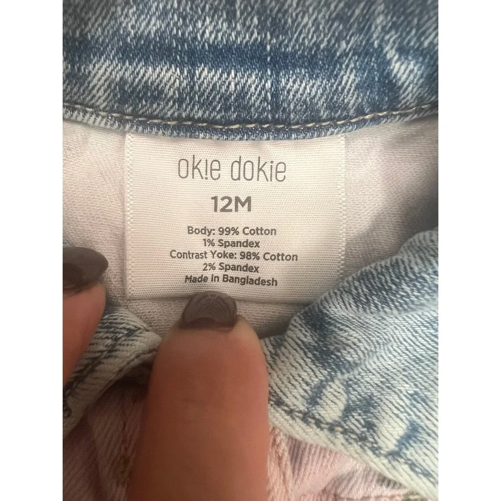 Okie Dokie Baby Girls Floral Detail‎ Denim Jean Jacket  Size 12M cotton